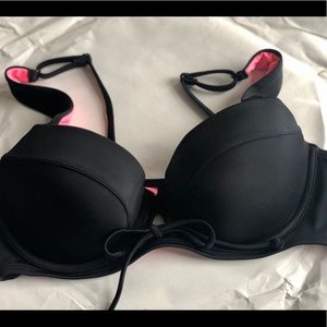 Pink Victoria’s Secret black push up bikini top